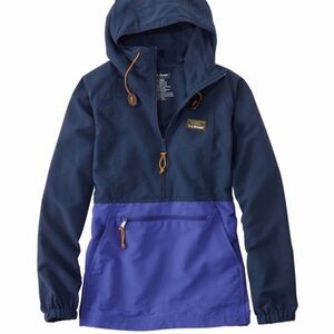 L.L. Bean Womens Color Block Half Zip Blue Hooded Jacket Hiking Mountaineering